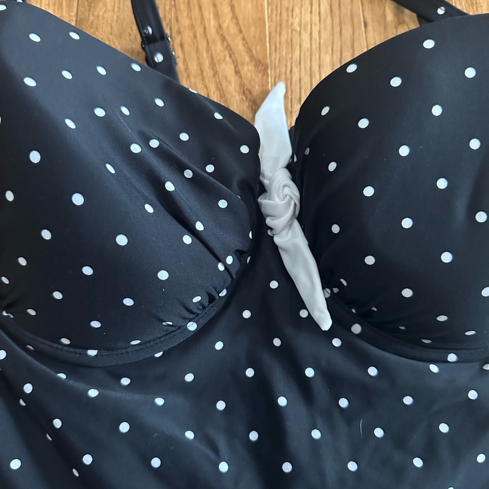 Unique Vintage Black & White Pin Dot Peplum Solana Tankini Swim Top Size Large - Picture 5 of 9